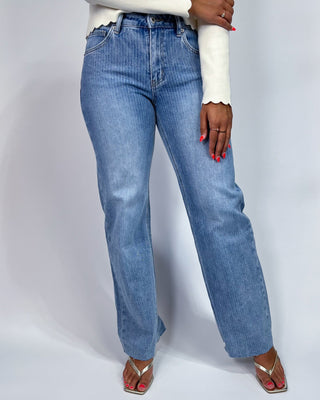 The Delilah MR Stripe Light Wash Jeans - All About You