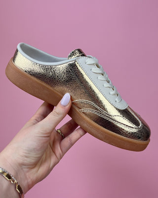 The Emily Backless Gold Sneaker Mule - All About You