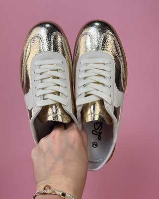 The Emily Backless Gold Sneaker Mule - All About You