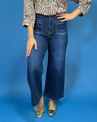 The Evelyn HR Dark Wash Ankle Wide Jeans - All About You