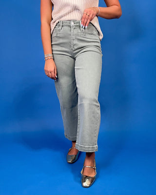 The Evelyn HR Wide Leg Cropped Sage Jean - All About You
