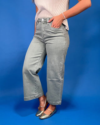 The Evelyn HR Wide Leg Cropped Sage Jean - All About You