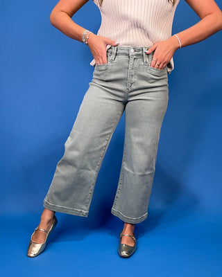 The Evelyn HR Wide Leg Cropped Sage Jean - All About You