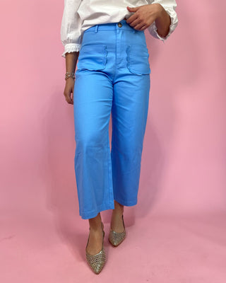 The Gulf Breeze HR Wide Leg Scalloped Patch Pocket Jeans - All About You