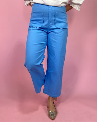 The Gulf Breeze HR Wide Leg Scalloped Patch Pocket Jeans - All About You
