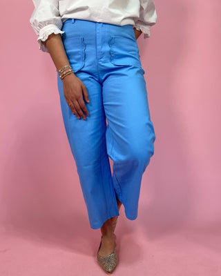 The Gulf Breeze HR Wide Leg Scalloped Patch Pocket Jeans - All About You