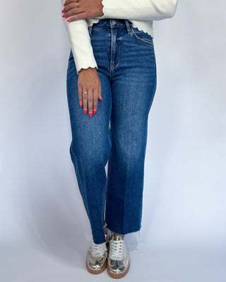 The Hannah HR Crop Wide Frayed Hem Jeans - All About You