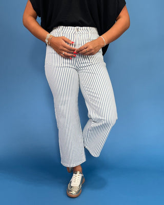 The Jessica Pinstripe HR Wide Leg Jeans - All About You