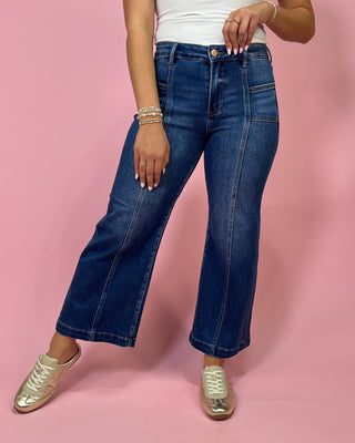 The Malea MR Crop Wide Dark Wash Jeans - All About You