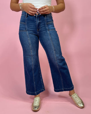The Malea MR Crop Wide Dark Wash Jeans - All About You