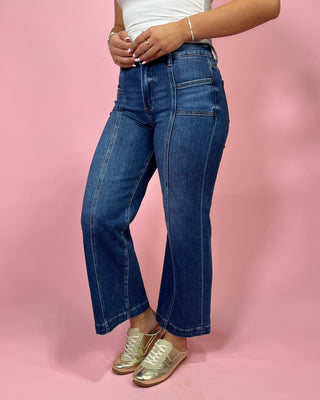 The Malea MR Crop Wide Dark Wash Jeans - All About You