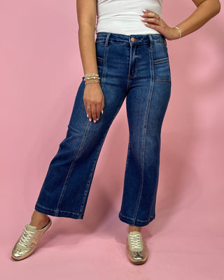 The Malea MR Crop Wide Dark Wash Jeans - All About You