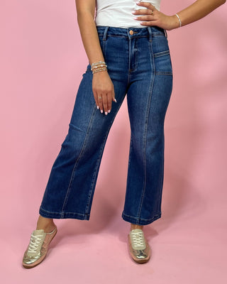 The Malea MR Crop Wide Dark Wash Jeans - All About You
