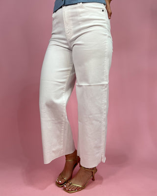 The Mayci White Clean Cropped Wide Leg Jeans - All About You