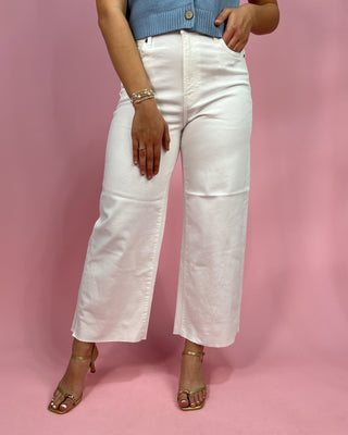 The Mayci White Clean Cropped Wide Leg Jeans - All About You