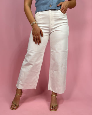 The Mayci White Clean Cropped Wide Leg Jeans - All About You