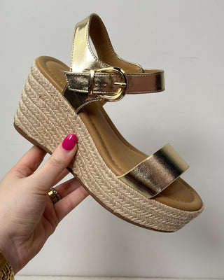 The Nadine Gold Metallic Espadrille Wedge - All About You