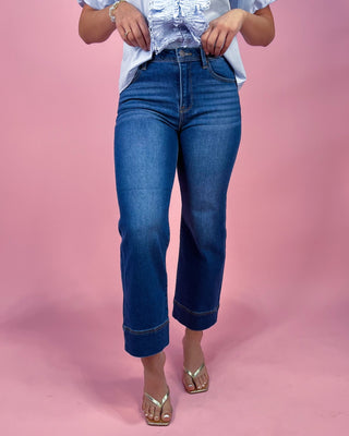 The Natalie HR Wide Leg Cropped Dark Wash Denim Jeans - All About You