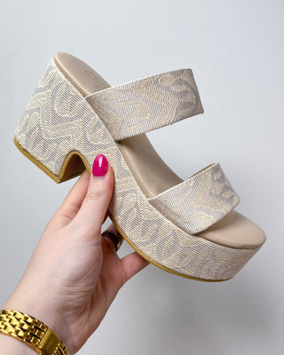 The Ophelia Beige Woven Platform Block Heel - All About You