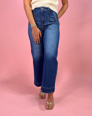 The Ora HR Ankle Wide Leg Front Patch Pocket Denim Jeans - All About You Boutique & Gifts