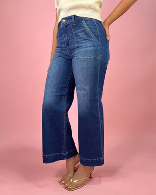 The Ora HR Ankle Wide Leg Front Patch Pocket Denim Jeans - All About You Boutique & Gifts