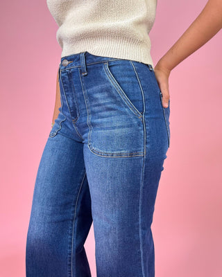 The Ora HR Ankle Wide Leg Front Patch Pocket Denim Jeans - All About You Boutique & Gifts