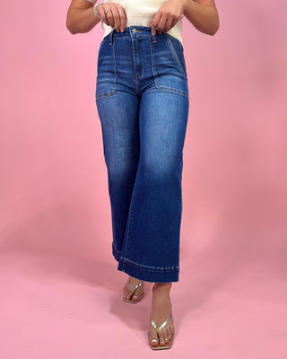 The Ora HR Ankle Wide Leg Front Patch Pocket Denim Jeans - All About You Boutique & Gifts