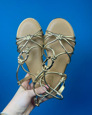 The Penelope Metallic Gold Lace Sandals - All About You