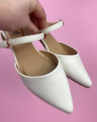The Penelope White Pointed Toe Mule - All About You