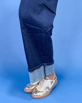 The Remi Dark Wash HR Cuffed Ankle Wide Leg Jeans - All About You