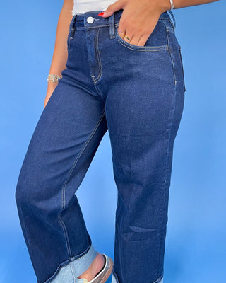 The Remi Dark Wash HR Cuffed Ankle Wide Leg Jeans - All About You