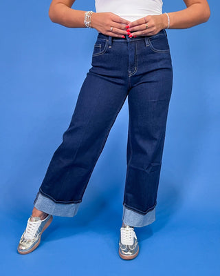 The Remi Dark Wash HR Cuffed Ankle Wide Leg Jeans - All About You