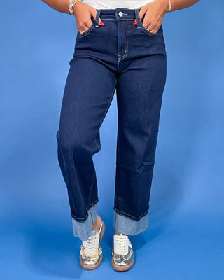 The Remi Dark Wash HR Cuffed Ankle Wide Leg Jeans - All About You