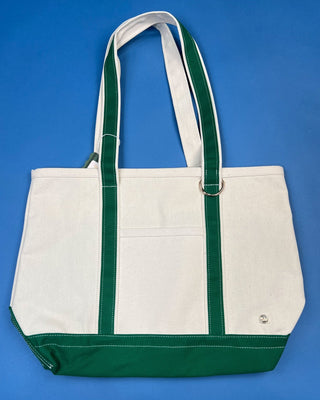 Large heavyweight canvas tote bag with contrast trim, reinforced shoulder straps, exterior slip pocket, and spacious interior
