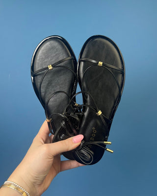 The Tara Black Lace Up Gold Detail Sandals - All About You