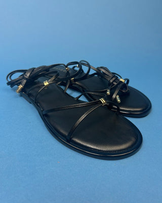 The Tara Black Lace Up Gold Detail Sandals - All About You