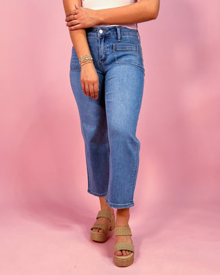 The Valencia MR Slim Wide Patch Pocket Denim Jeans - All About You Boutique & Gifts