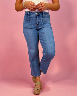 The Valencia MR Slim Wide Patch Pocket Denim Jeans - All About You Boutique & Gifts