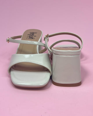 The Wendy Ivory Patent Leather Open Toe Block Heel - All About You
