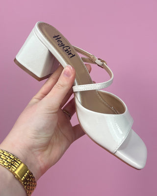 The Wendy Ivory Patent Leather Open Toe Block Heel - All About You