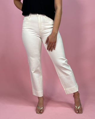 The Winnie White HR Slim Wide Cuffed Ankle Jeans - All About You Boutique & Gifts