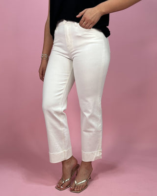The Winnie White HR Slim Wide Cuffed Ankle Jeans - All About You Boutique & Gifts