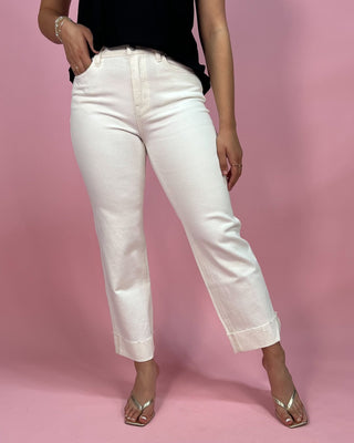 The Winnie White HR Slim Wide Cuffed Ankle Jeans - All About You Boutique & Gifts