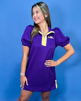 Tiger Time Purple Zip Puff Sleeve Dress - All About You