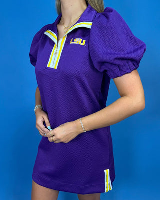 Tiger Time Purple Zip Puff Sleeve Dress - All About You