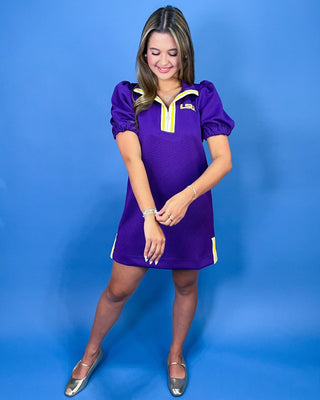 Tiger Time Purple Zip Puff Sleeve Dress - All About You