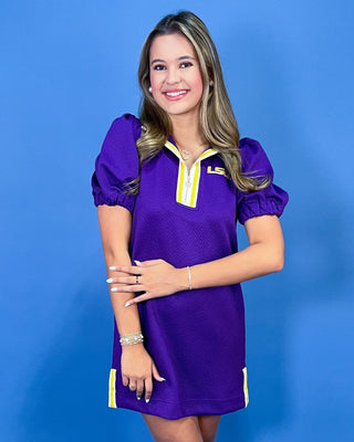 Tiger Time Purple Zip Puff Sleeve Dress - All About You