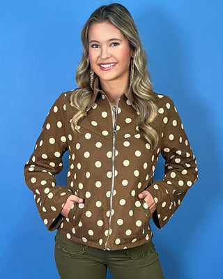 Timeless Mocha Brown Reversible Polka Dot Suede & Denim Jacket - All About You