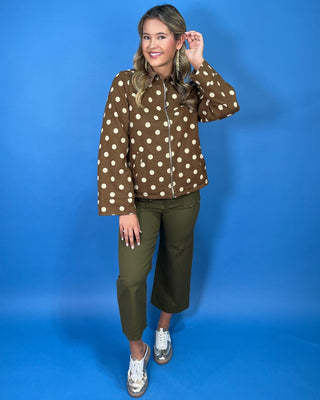 Timeless Mocha Brown Reversible Polka Dot Suede & Denim Jacket - All About You