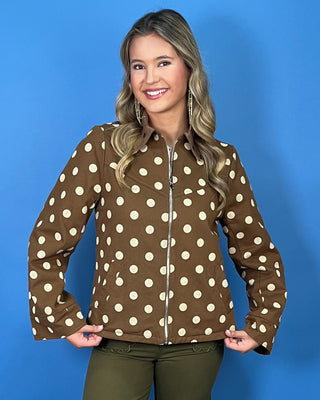 Timeless Mocha Brown Reversible Polka Dot Suede & Denim Jacket - All About You